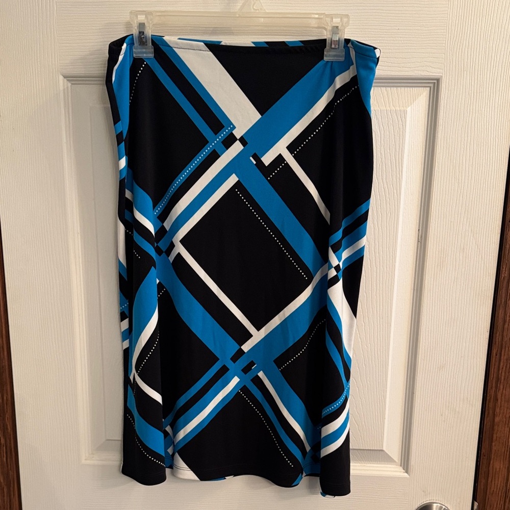 New York &‎ Company Black and Blue Geometric Midi Skirt size M